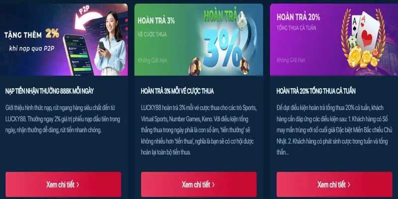 Thưởng nạp tiền và hoàn trả hàng tuần xbet